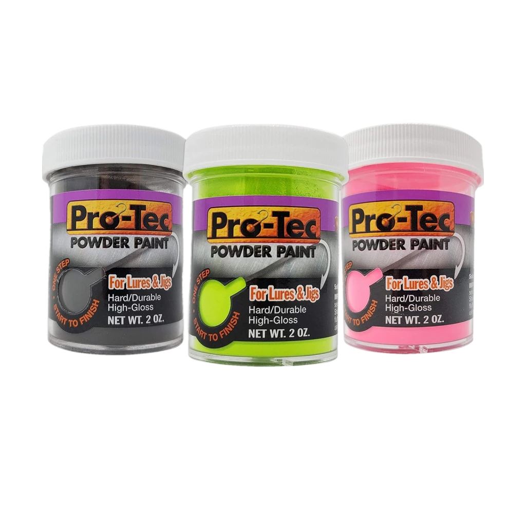 Lurwind Pro-Tec Jig Paint 3 Pack, Powder Coating for Fishing Lures and Jig Heads, High Gloss Durable Finish, Black, Hot Pink, Green Chartreuse, 2oz Each, Covers 9000 Jigs, No Primer Needed, Odor-Free
